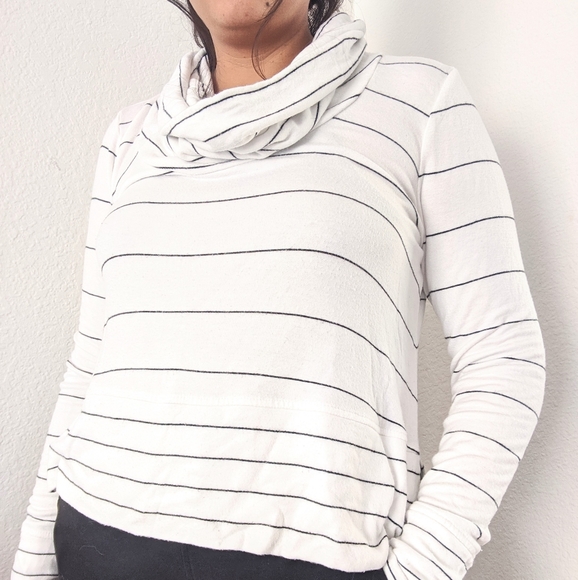 Lou & Grey Sweaters - Lou & Grey Striped Cropped Cowl Neck Sweater